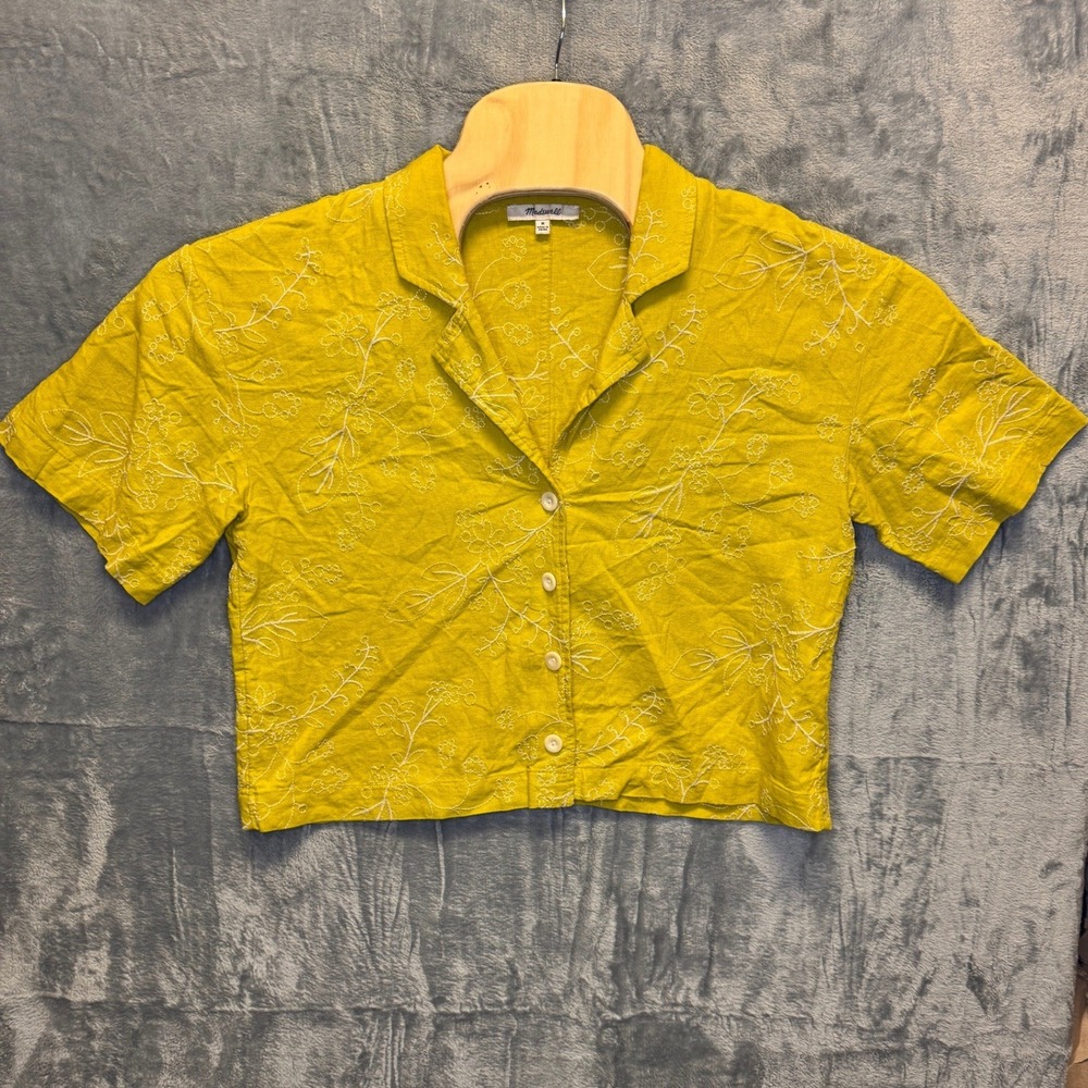 2141 | Madewell Linen Floral Embroidered Crop Top Yellow Womens M Summer